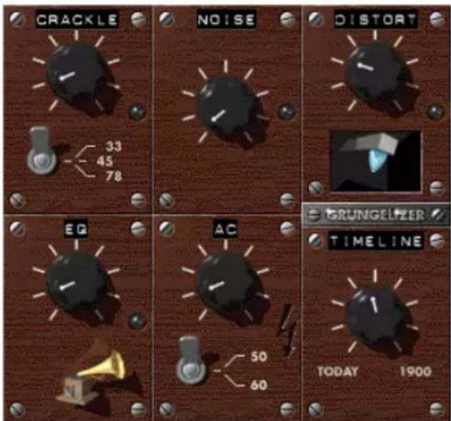 CRACKLE NOISE DISTORT 33 45 78 EG AC GRUNGELIZER TIMELINE 50 60 TODAY 1900