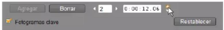 Agregar Borrar 2 0:00:12.06 Fotogramas clave Restablecer
