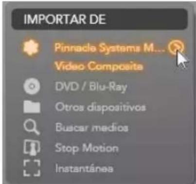 IMPORTAR DE Pinnacle Systems M... Video Composita DVD / Blu-Ray Otros dispositivos Buscar medios Stop Motion Instantánea