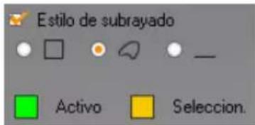 Estilo de subrayado ■ □ ● □ _ ■ Activo ■ Selección.