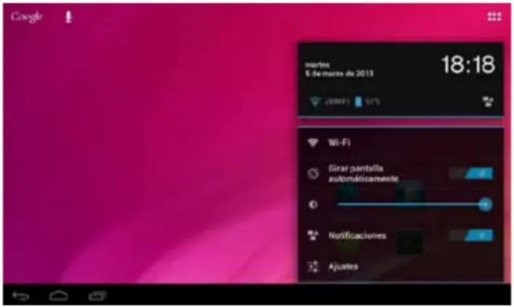 Google martes 6 de mars de 2013 18:18 Wi-Fi Girar pantalla automáticamente - Notificaciones Ajustes