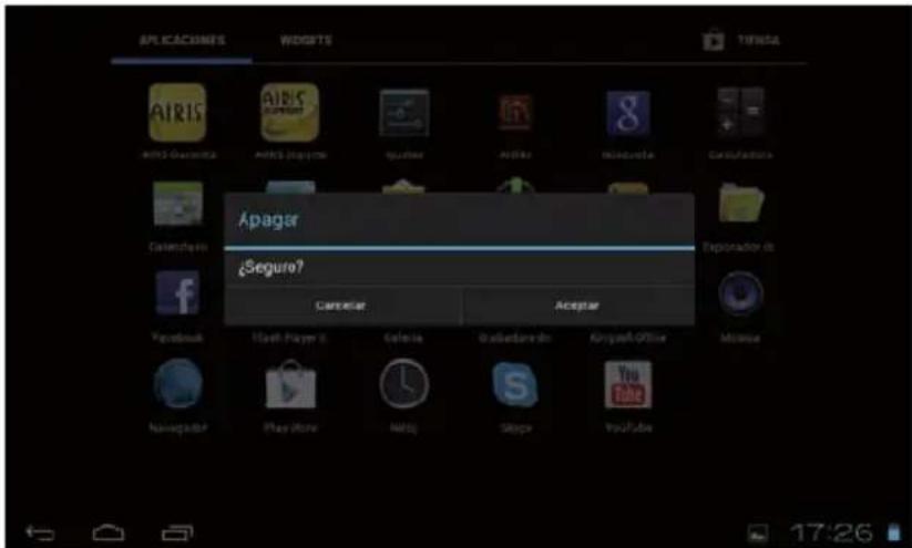 APLICACIONES WEIGHTS TENATA AIRIS AIRIS Airis - Gueores Guelier Airisk Airbus Carlsfadora Canciadora Apagar Seguro? Explorer de Cancelar Acceptar Flash Player 6 Gelicia Gradozardo de Airplay Office Mobile Navigator Play Store Hotg Skipx YouTube 17:26