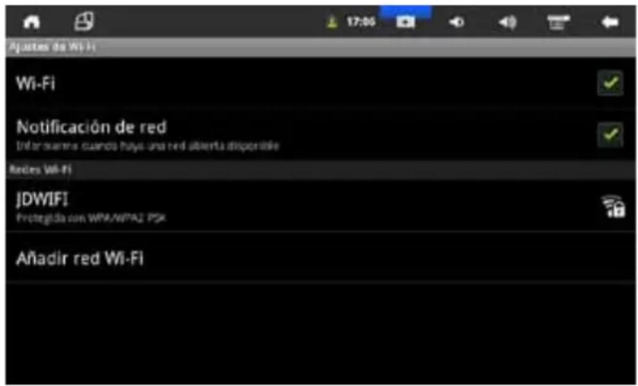 Ajustes de Wi-Fi Wi-Fi Notificación de red Informa que suo su un red alerta disponible Redes Wi-Fi JDWIFI Protegida con WPA/WPA2 PSX Anadir red Wi-Fi
