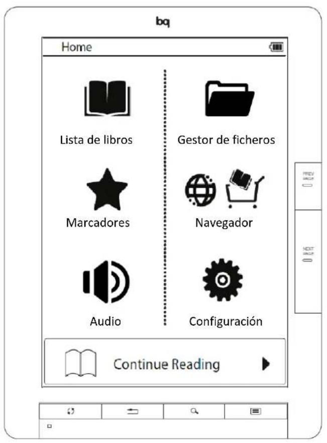 bq Home Lista de libros Gestor de ficheros Marcadores Navegador Audio Configuración Continue Reading