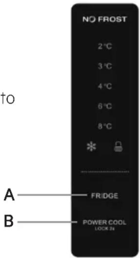 NO FROST 2°C 3°C 4°C 6°C 8°C A —— FRIDGE B —— POWER COOL LOCK 3#