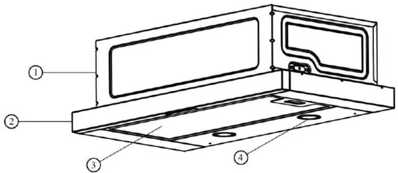 Technical diagram of a device casing with numbered components labeled 1 to 4