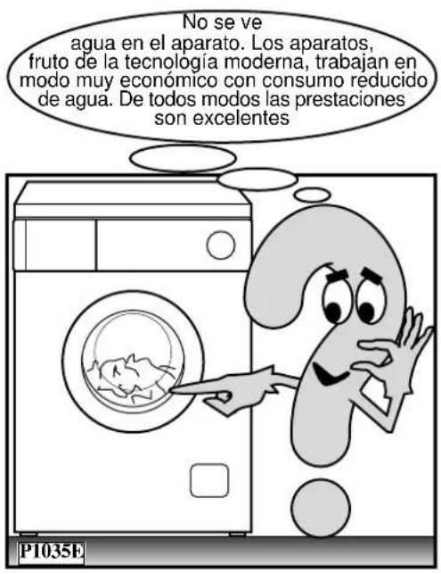 No se ve agua en el aparato. Los aparatos, fruto de la tecnología moderna, trabajan en modo muy económico con consumo reducido de agua. De todos modos las prestaciones son excelentes P1035E