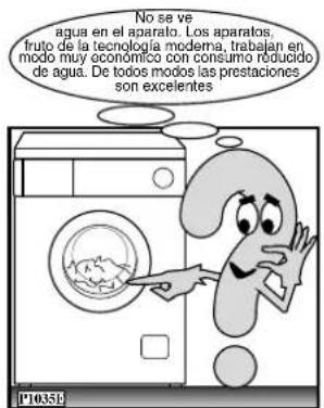 No se ve agua en el aparato. Los aparatos, fruto de la tecnología moderna, trabajan en modo muy económico con consumo reducido de agua. De todos modos las prestaciones son excelentes P10351