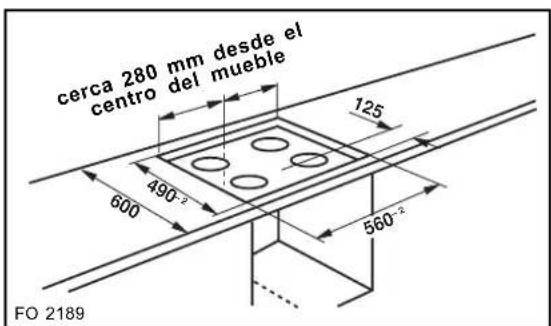 cerca 280 mm desde el centro del mueble 125 490-2 600 560-2 FO 2189