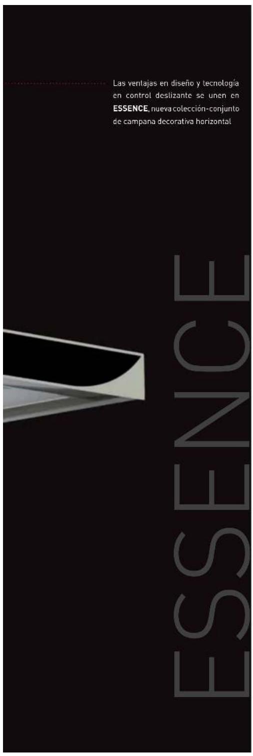 Las ventajas en diseño y tecnología en control desilizante se unen en ESSENCE, nueva colección-conjunto de campana decorativa horizontal ESSENCE