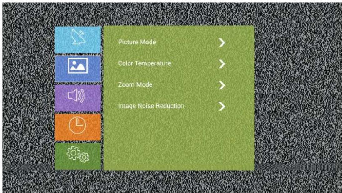 Picture Mode > Color Temperature > Zoom Mode > Image Noise Reduction >
