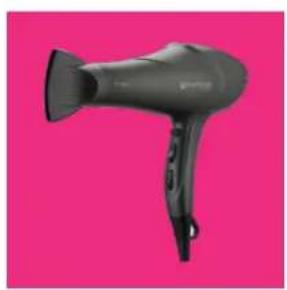 Black hair dryer with pink background (no text or symbols visible)