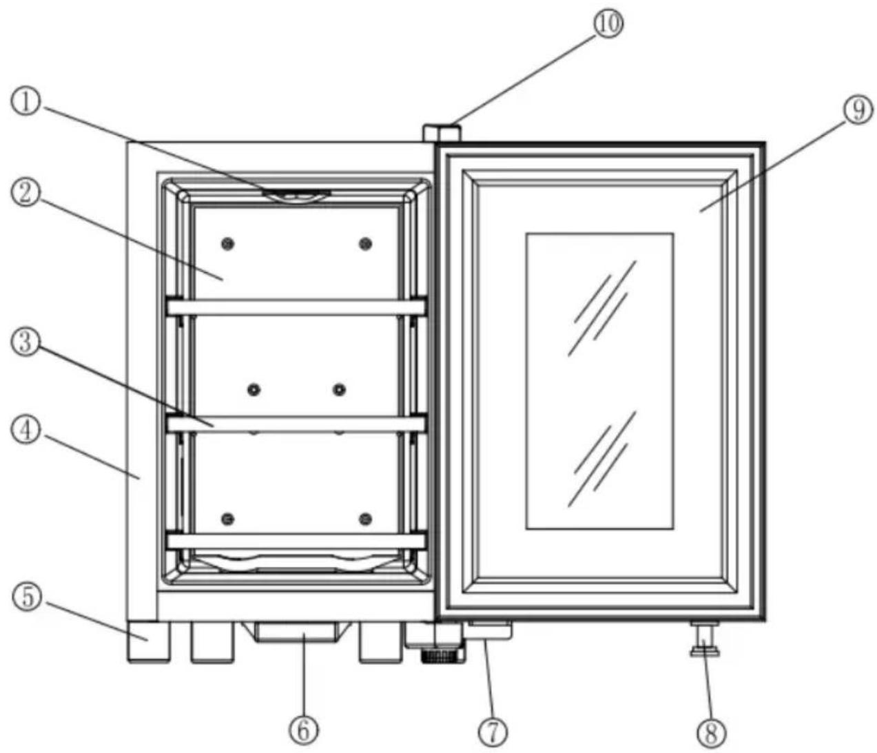 Technical diagram of a mechanical or electrical enclosure with numbered components for identification.