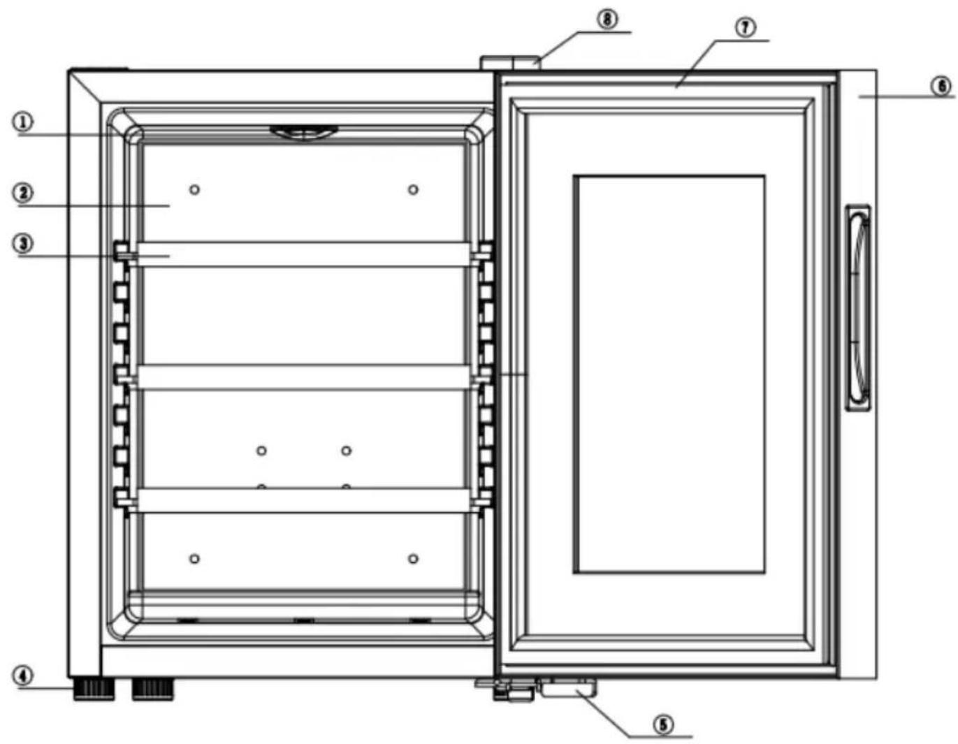 Technical diagram of an oven with numbered components for identification