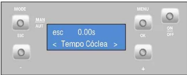 MODE MAN AUT ESC esc 0.00s < Tempo Cóclea > MENU OK ON OFF +