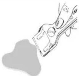 Simple line drawing of a hand holding a tool or device, with no text or symbols present.