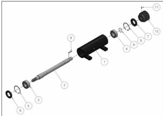 Exploded view diagram of a mechanical assembly with numbered parts for identification