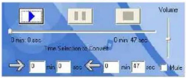 Volume 0 min, 0 sec 0 min, 47 sec Time Selection to Convert 0 min, 0 sec 0 min, 47 sec Mute
