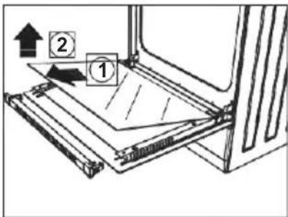 Diagram showing a mechanical assembly with labeled components and directional arrows indicating motion or movement.