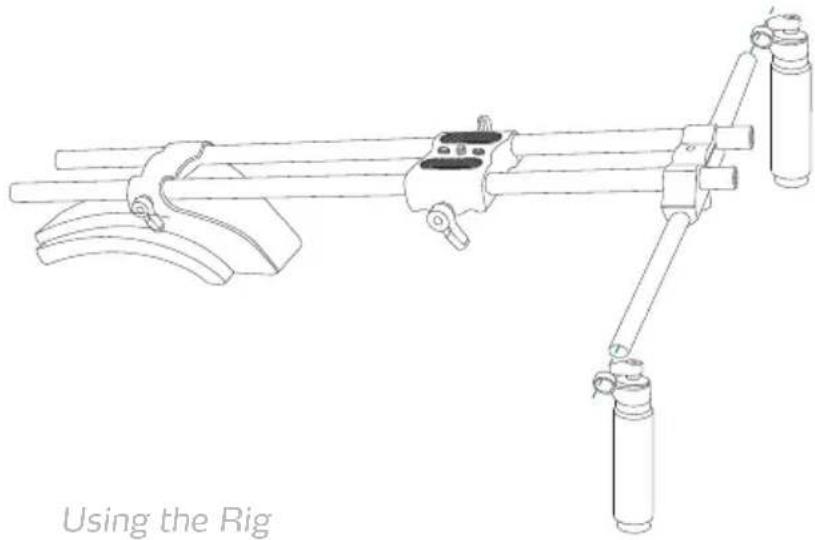 Line drawing of a mechanical device with lever arms and cylindrical components, labeled 'Using the Rig' (no other text or symbols)