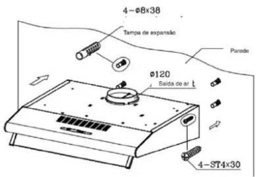 4-Ø8x38 Tampa de expansão Ø120 Saída de ar t Parede 4-ST4x30