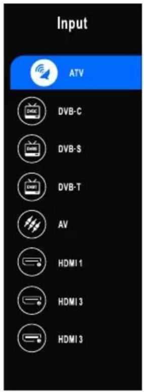 Input ATV DVB-C DVB-S DVB-T AV HDMI 1 HDMI 3 HDMI 3