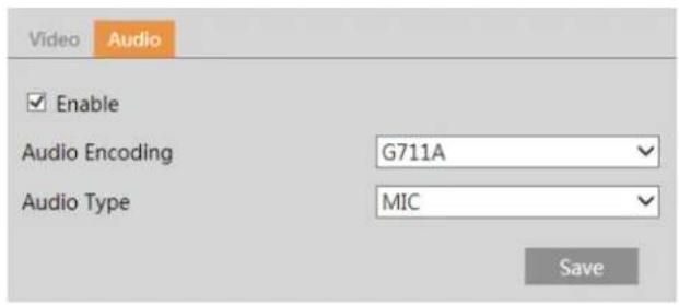 Video Audio Enable Audio Encoding G711A Audio Type MIC Save