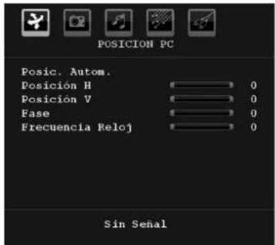 POSICION PC Posic. Autom. Posición H 0 Posición V 0 Fase 0 Frecuencia Reloj 0 Sin Senal