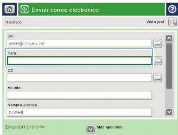 HP Color LaserJet Enterprise M680 - Envío de un correo electrónico mediante la introducción manual de la dirección de correo electrónico - 2