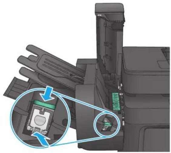 HP Color LaserJet Enterprise M680 - Eliminación de atascos de grapas en el accesorio de buzón grapadora - 3