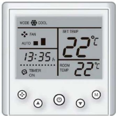 MODE COOL FAN AUTO 13:35 h SET TEMP 22°C ROOM TEMP 22°C TIMER ON M