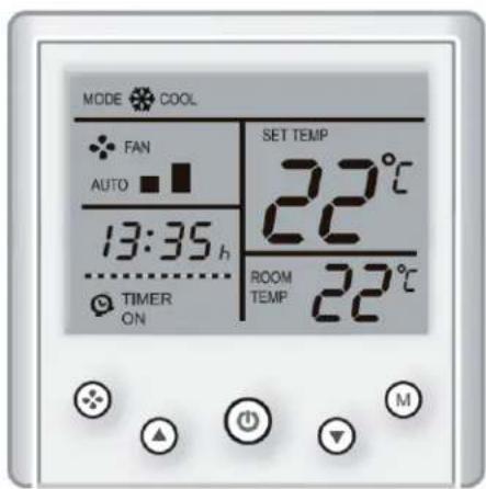MODE COOL FAN AUTO 13:35 h SET TEMP 22°C ROOM TEMP 22°C TIMER ON M