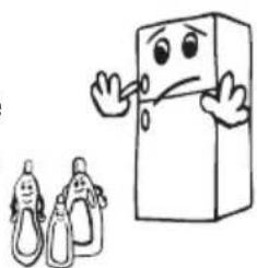 Cartoon illustration of a smiling rectangular box character with arms and legs, accompanied by two smaller bottle illustrations (no text or symbols)