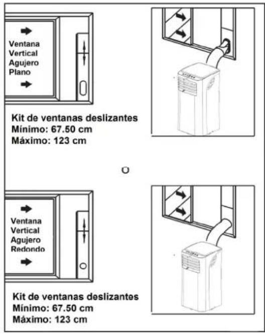 Ventana Vertical Agujero Plano Kit de ventanas deslizantes Mínimo: 67.50 cm Máximo: 123 cm Ventana Vertical Agujero Redondo Kit de ventanas deslizantes Mínimo: 67.50 cm Máximo: 123 cm