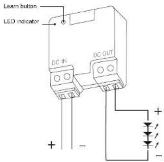 Leam button LED indicator DC IN DC OUT + - + - -