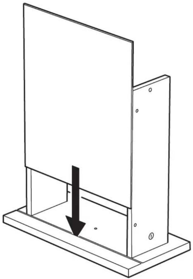 Isometric line drawing of a mechanical assembly with a downward arrow indicating force or direction (no text or symbols)