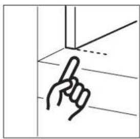 Hand pointing upward with a dashed line indicating alignment or perspective (no text or symbols)