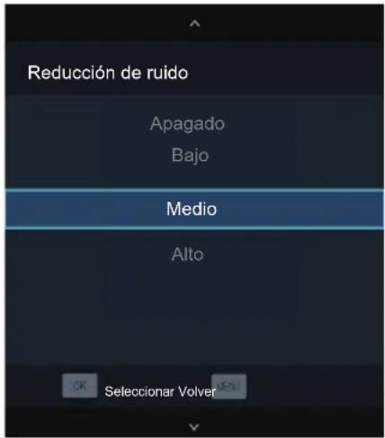 Reducción de ruido Apagado Bajo Medio Alto OK Selectionar Volver MEN