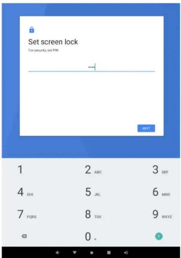 Set screen lock For security, set PIN NEXT 1 2 ABC 3 DEF 4 OHI 5 JKL 6 MNO 7 PQRS 8 TUV 9 WXYZ 0.
