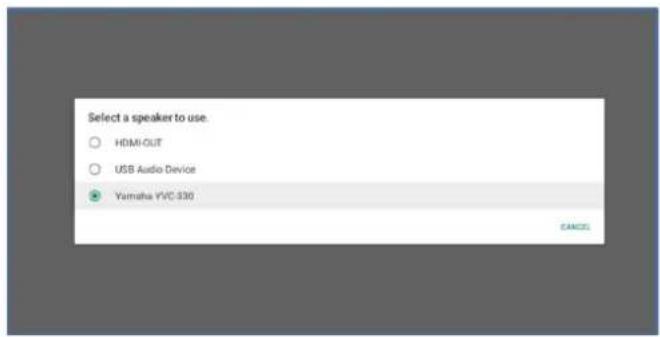 Select a speaker to use HDMI-OUT USB Audio Device Yamaha YVC $30 CANCEL