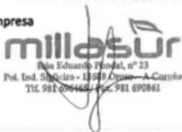 Empresa millasur Rua Eduardo Pondal, n° 23 Pot. Ind. Shireiro - 1568 Opaso - A Coruña Tlf. 981-696465/766.981-690861