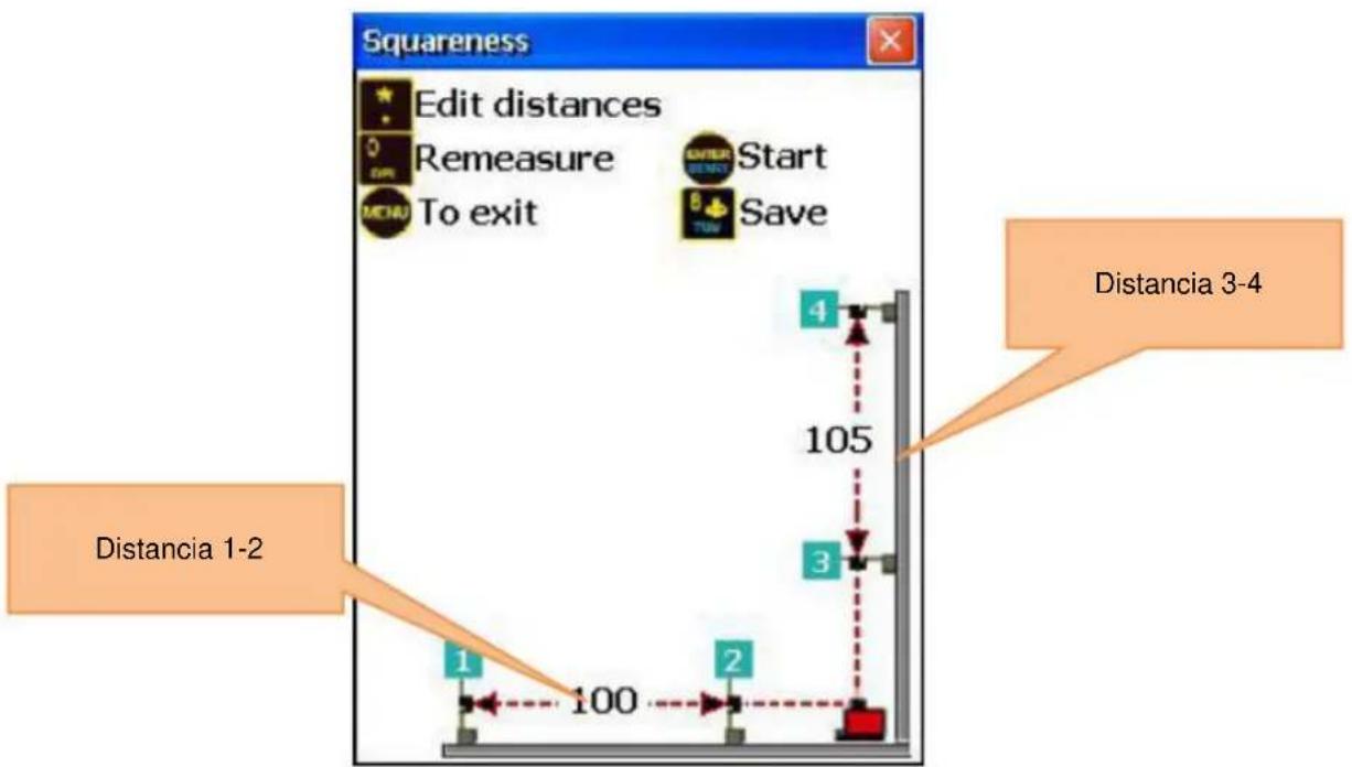 Squareness Edit distances Remeasure Enter Start To exit Save Distancia 3-4 Distancia 1-2 100 105 4 3