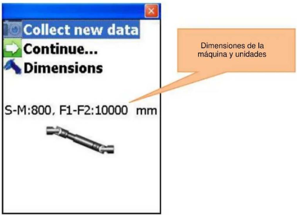 Collect new data Continue... Dimensions S-M:800, F1-F2:10000 mm Dimensiones de la máquina y unidades