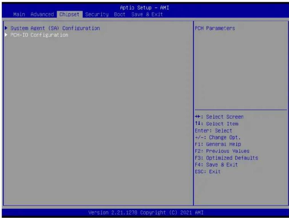 Aptio Setup - AMI Main Advanced Chipset Security Boot Save & Exit ► System Agent (SA) Configuration ► PCH-IO Configuration PCH Parameters +: Select Screen ↑↓: Select Item Enter: Select +/-: Change Opt. F1: General Help F2: Previous Values F3: Optimized Defaults F4: Save & Exit ESC: Exit Version 2.21.1278 Copyright (C) 2021 AMI