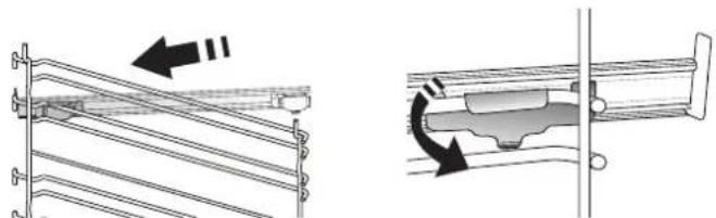 Technical diagram showing two mechanical assembly states: one with a roller support and arrow indicating rotation, the other with a sliding mechanism (no text or symbols).
