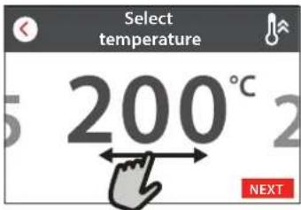 Select temperature: 200°C NEXT