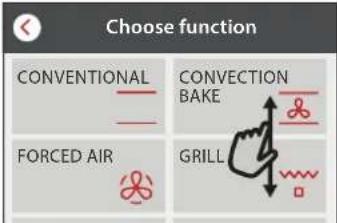 Choose function: CONVENTIONAL, CONVECTION, BAKE, FORCED AIR, GRILL