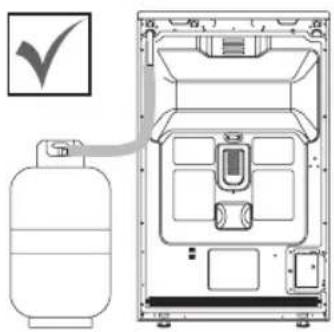 Diagram of a gas cylinder inside a container with a checkmark icon indicating inspection or status.