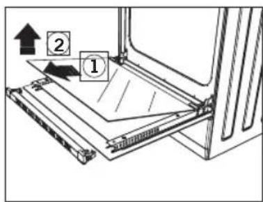 Diagram showing a device with labeled parts and directional arrows, including numbered annotations 1 and 2.