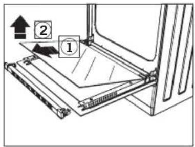 Diagram showing a device with labeled components and directional arrows, including numbered annotations ① and ②.